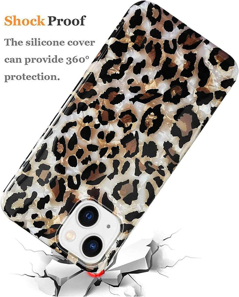 J.west Case Compatiable with iPhone 13 6.1 inch,Sparkly Animal Leopard Print Pattern Vintage Cheetah Design Glitter Translucent Clear Soft TPU Sli...