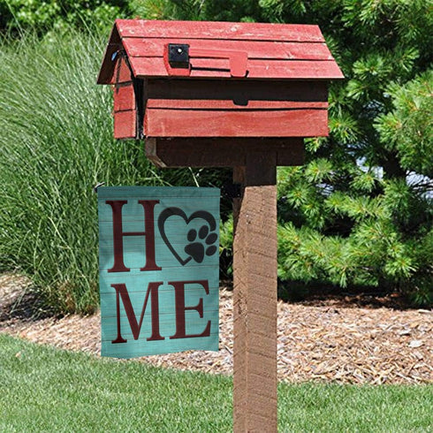 Teal Wooden Home Dog Paw Print Love Heart Monogram Burlap Garden Porch Lawn Flag Farmhouse Decorations Mailbox Decor Welcome Sign 12x18 Inch Mini ...