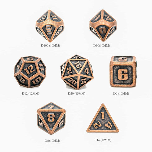 UDIXI 10mm Mini Metal DND Dice Set, 7-Die Small Metal Dice Portable Tiny Polyhedral RPG Dice for D&D Dungeons and Dragons Role Playing Games (Copp...