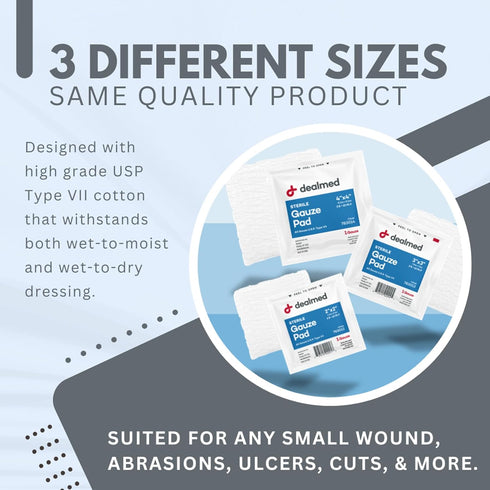 Dealmed 3’’ x 3’’ Sterile Gauze Pads (100 Count) Disposable and Individually Wrapped Medical Gauze Pads, Wound Care Product for First Aid Kit and ...