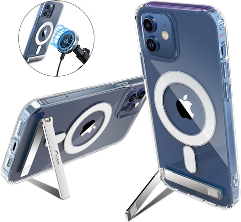 iPhone 12/12 Pro Clear Case 6.1 - MagSafe Compatible, Magnetic Metal Kickstand, Slim Shockproof Protective...