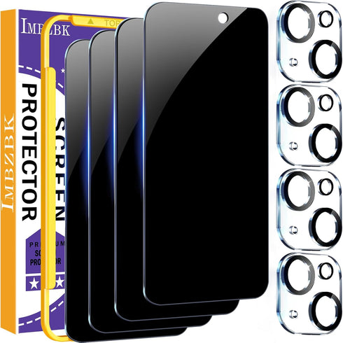 IMBZBK 4 Pack Privacy Screen Protector for iPhone 15 Tempered Glass with 4 Pack Camera Lens Protector, Accessories 9H Anti Spy, 2.5D Curved, Case ...