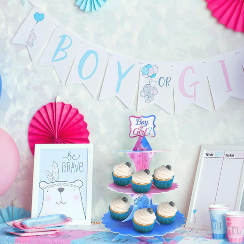 Gender Reveal Cupcake Stand Gender Reveal Party Favors Blue and Pink 3 Tier Cardboard Cake Stand for Girl Boy Party Decorations...