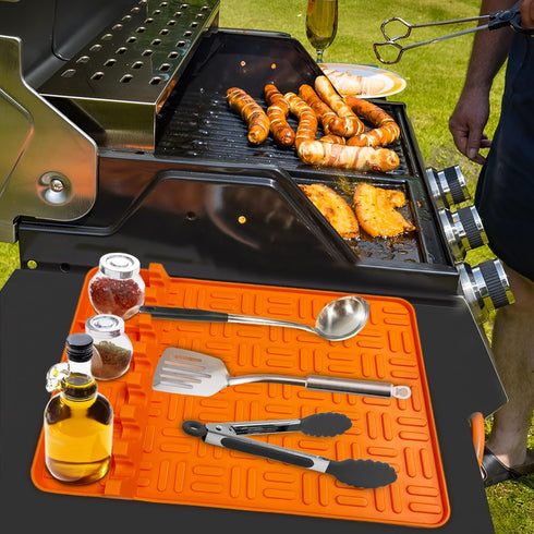 Silicone Griddle Tools Mat for Blackstone, 100% Food Grade Silicone Spatula Mat with Drip Pad, Dishwasher Safe, Suitable for Multiple BBQ Grill (1...