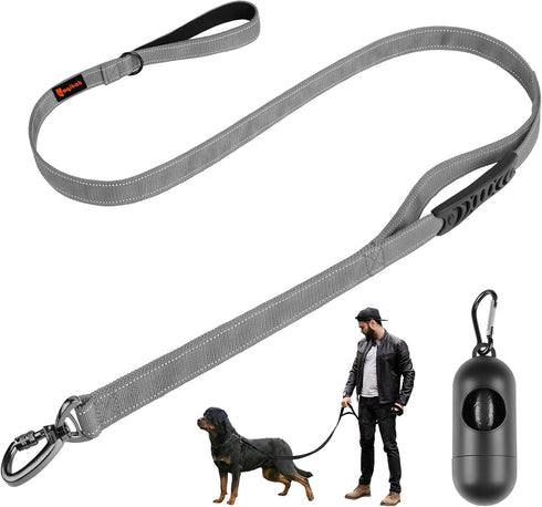 Heavy Duty Dog Leash, Laqibak Double-Sided Reflective Double Handle Dog Leash - Double-Layer Thickening, Lockable Safety Carabiner Design, 6 FT Pe...