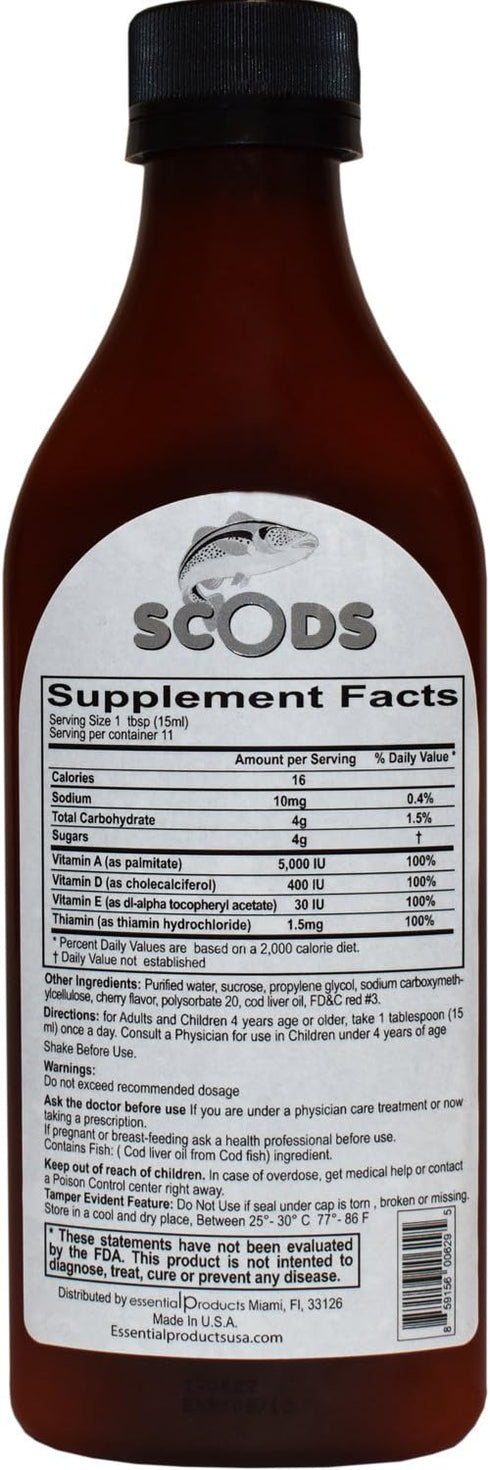 Emulsion de Scods Cereza Cod Liver Oil Emulsion Cherry 200ml Vitamin A + D + E & B1...
