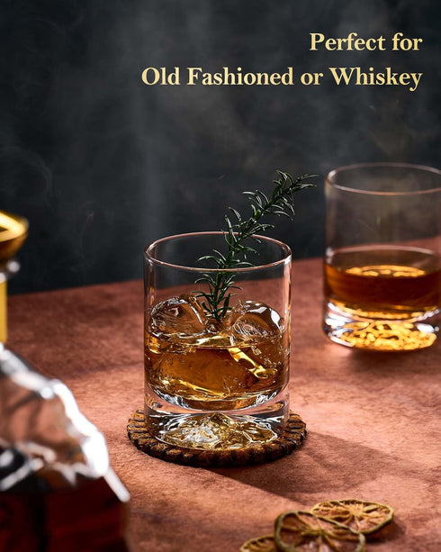 JBHO Hand Blown Crystal Double Old Fashioned Cocktail, Solid Whiskey Glasses, Rocks Glasses, Lowball Glasses - 12 Ounce - set of 2 - Perfect Size ...