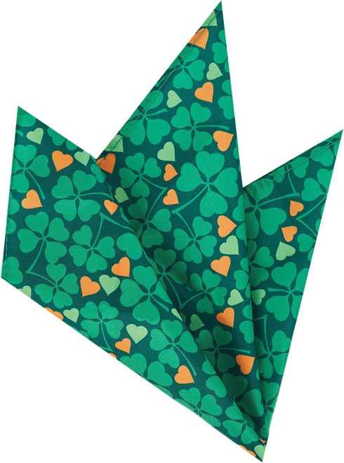 Jacob Alexander Men's Happy Saint Patrick's Day Four-Leaf Clover Hearts Pattern Pocket Square - Green...