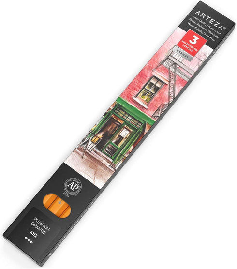 Arteza Professional Watercolor Pencils, Pack of 3, A112 Pumpkin Orange, Water-Soluble Pencils for Coloring, Blending, Layering & Watercolor Techni...