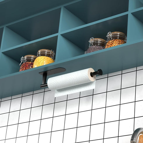 Paper Towel Holder, Self Adhesive or Screw Mounting, Black Wall Mount SUS304 Stainless Steel Paper Towel Holder Under Cabinet for Kitchen, Counter...