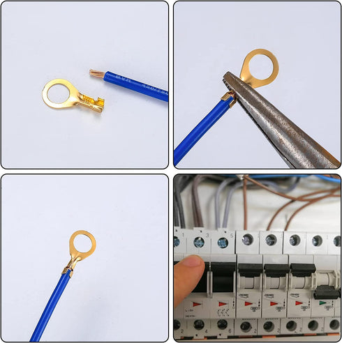 160 Pcs Copper Ring Terminals, M3/M4/M5/M6/M8/M10 Brass Wire Connectors, Open Barrel Wire Ring Cable Lugs Crimp Kit, Brass Copper Ring Crimp Cable...
