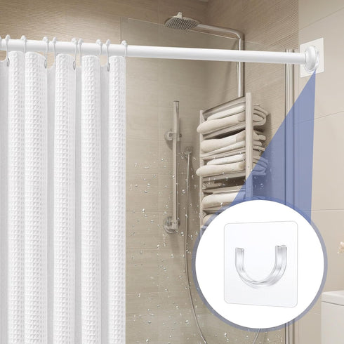 Sibba Shower Rod Holder 4Pcs Sticky Curtain Rod Bracket No Drilling Retainer Clear Tension Hooks Liners Support Mount Sticker Heavy Duty Wall Hold...