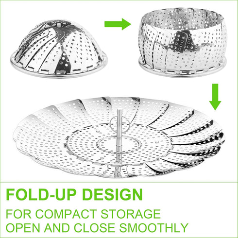 Vegetable Steamer Basket for Cooking, Stainless Steel Veggie Fish Food Steamer Basket, Folding Expandable Steamers to Fit Various Size Pot...