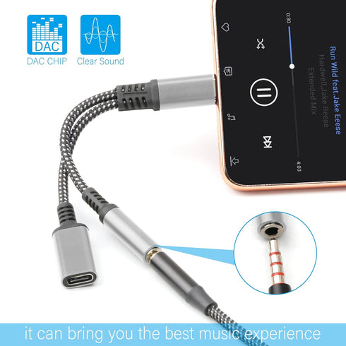 USB C to 3.5mm Headphone and Charger Adapter, 2-in-1 USB C PD 3.0 Charging Port to Aux Audio Jack and Fast Charging Dongle Cable Cord Compatible w...
