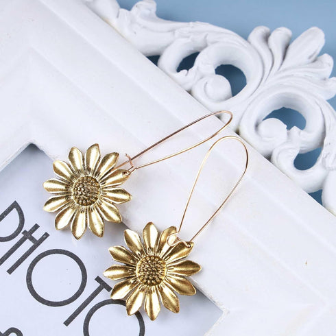 Boho Sunflower Dangle Earrings Sunflower Hoop Earrings Gold Floral Flower Earrings Vintage 3D Flower Drop Earrings Jewelry for Women and Girls...
