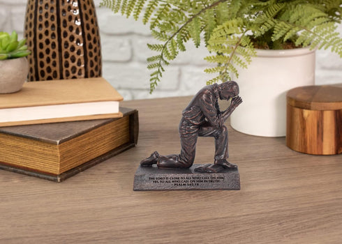 Lighthouse Christian Products Praying Man Seeking God Bronzelike Finish 4.5 x 2.75 Cast Stone Mounted Sculpture...