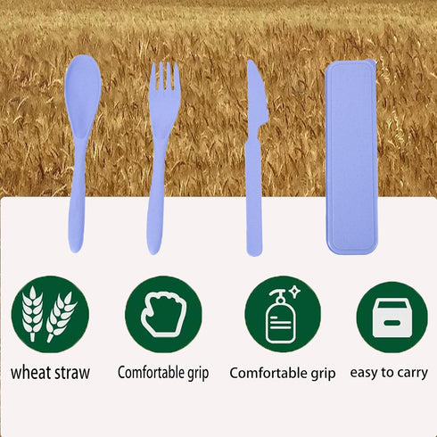 Reusable Utensils Set with Case, 2 Sets Portable Wheat Straw Cutlery Set, BPA-Free and Eco-friendly Knife Spoon Fork, Travel Utensils for Office, ...