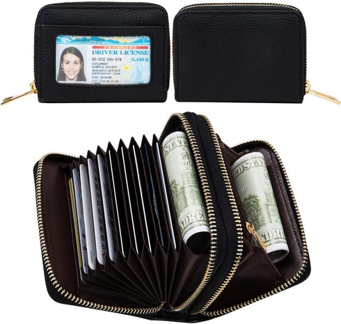 Credit Card Case Holder Wallet with ID Window Zipper Small...
