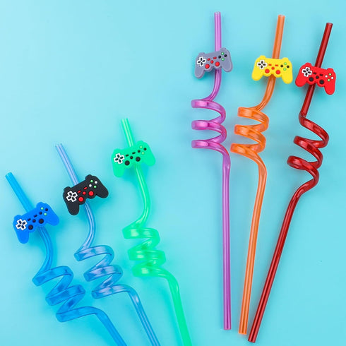 24Pcs Video Game Party Favors Straws Gamer Birthday Gift Drinking Straws Reuseable Game Straws for Kids Teen Boys Girls Game on Birthday Party Goo...