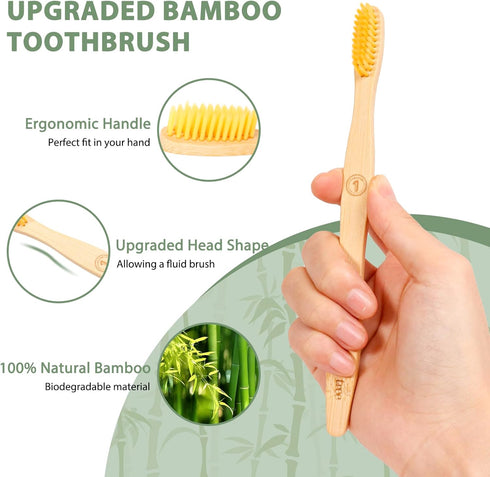 Bamboo Toothbrushes (8 Count) BPA Free Soft Bristles Natural Toothbrush Set - Biodegradable & Compostable Eco-Friendly Wooden Toothbrush...