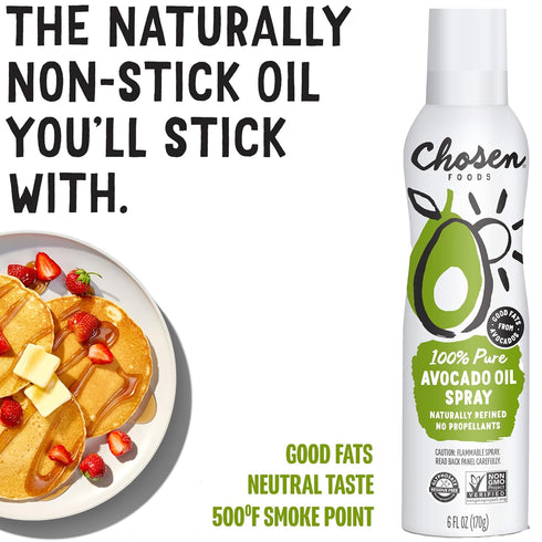Chosen Foods 100% Pure Avocado Oil Spray, Keto and Paleo Diet Friendly, Kosher Cooking Spray for Baking, High-Heat Cooking and Frying (6 oz, 2 Pac...