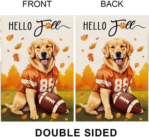 Football Fall Golden Retriever Garden Flag For Outside Welcome Burlap Flag Fall Decorations Outdoor Dog Thanksgiving Holiday Yard Flag 12×18 Inch ...