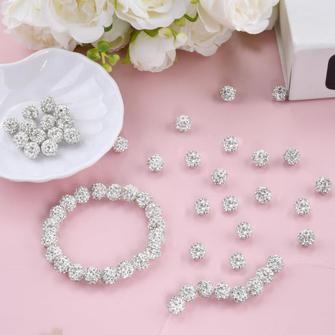 180pcs 10mm Rhinestone Clay Beads for Jewelry Making, White Crystal Round Disco Ball AAA+ Grade Beads Bulk, Sparkly Diamond Bling Baseball Beads f...