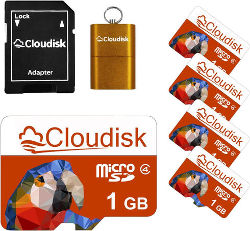 Pack of 5 Parrot-Prime Micro SD Card 1GB Flash Memory Card C4 with SD Adapter, Card Reader (1GB)...