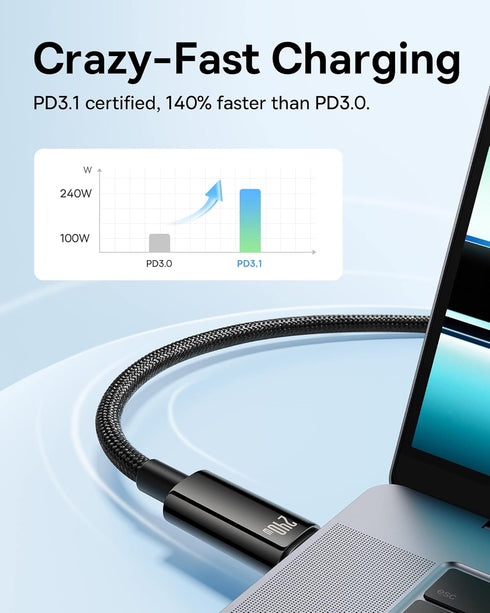 Baseus USB C Cable, 240W PD 3.1 5A Fast Charging USB C to USB C Charger Cable, Zine Alloy Nylon Braided Type C Cable for iPhone 15/Pro/Plus/Pro Ma...