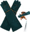 1 Pair Animal Handling Gloves Bite Proof,Leather Welding Gloves,24.4in Reinforced Leather Gloves with 2 Tweezers for Dog Training,Cat,Falcon,Repti...