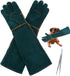 1 Pair Animal Handling Gloves Bite Proof,Leather Welding Gloves,24.4in Reinforced Leather Gloves with 2 Tweezers for Dog Training,Cat,Falcon,Repti...