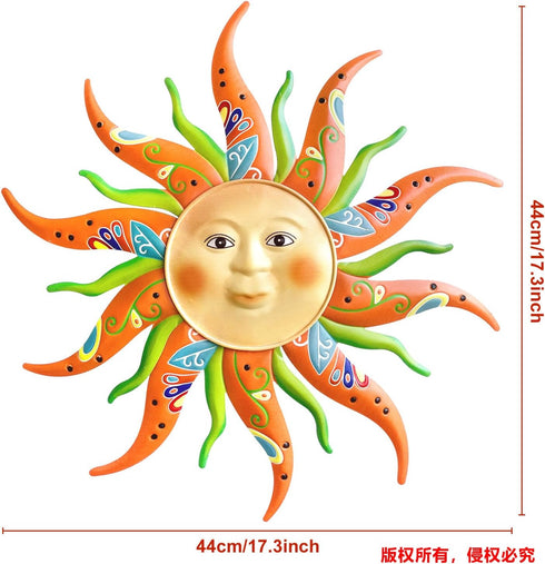 Metal Sun Wall Art Decor-17.3 inches Rustic Retro Sun Hanging Decoration for Indoor Outdoor Garden Yard Patio Fence Living Room Bedroom(Green)...
