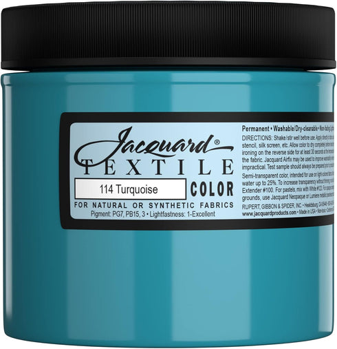 Jacquard Fabric Paint for Clothes - 8 Oz Textile Color - Turquoise - Leaves Fabric Soft - Permanent and Colorfast - Professional Quality Paints Ma...