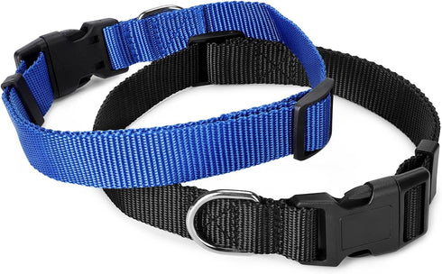 2 Pack Nylon Dog Collars, Classic Adjustable Pet Dog Collar for Small, Medium and Large Dogs, L(Black, Blue)...