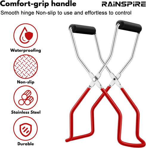Canning Jar Lifter, Canning Tongs Jar Lifter, Canning Tools, Canning Supplies for Home Kitchen, Stainless Steel, Red...