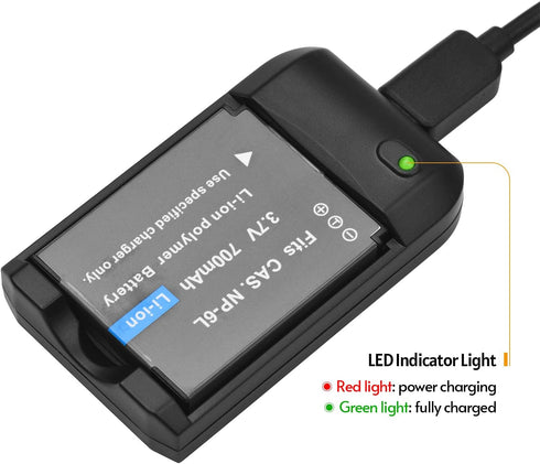 Andoer NP-6L Battery Charger with LED Indicator Light + 2 x NP-6L 3.7V 700mAh Batteries with USB Charging Cable......