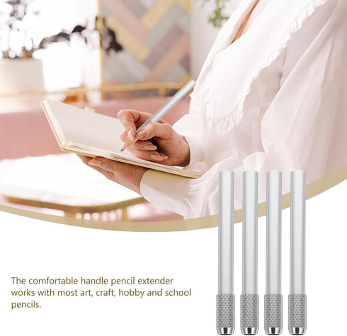 TEHAUX 5pcs Pencil Extenders, 4inch Stainless Steel Pencil Lengthener Adjustable Charcoal Pencil Stand Pen Sleeve Extender Pencil Extender Holder ...