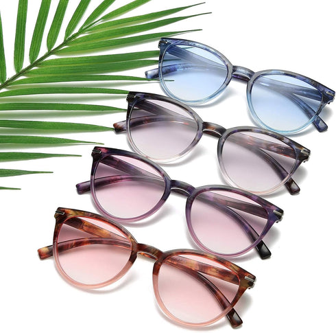 100 CLASSIC 4-Pack Trendy Colored Lens Cateye Reading Glasses for Women Spring Hinges Readers Ladies Fashion Eyeglasses (1.25x)...