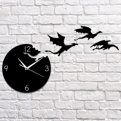 The Geeky Days Magic Flying Angry Fantasy Dragon Wall Clock Abstract Gothic Fairytale Dragon Wall Art Quartz Analog Quiet Decorative Wall Watch...