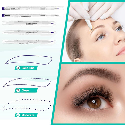 Zonon 5 Pieces Tattoo Tip Markers Skin Marker Pen Tattoo Pen in 0.5 mm and 1 mm with Paper Ruler for Skin, Eyebrow, Lips (2 Single Head, 3 Double ...