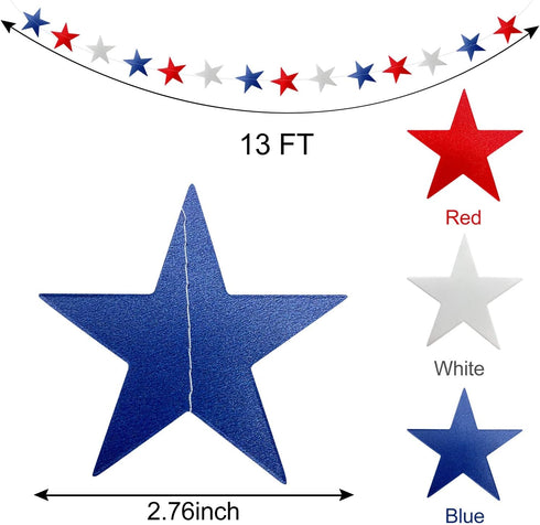 10 Pack 4th of July Decorations Red White and Blue Decorations - 130Ft/330 4th of july garland Patriotic Star Streamers Banner Garland Hanging Ind...