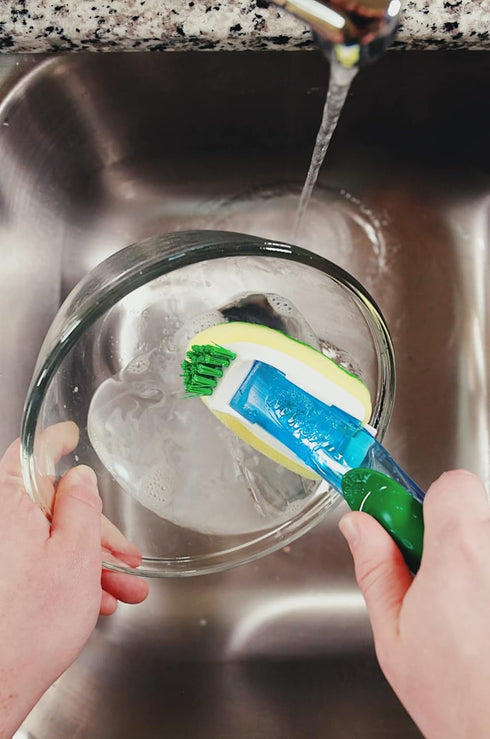 Libman Pot and Pan Scrubbing Dish Wand Scrub Brush Bundle with Curved Kitchen Brush and Two Sponge Refills...