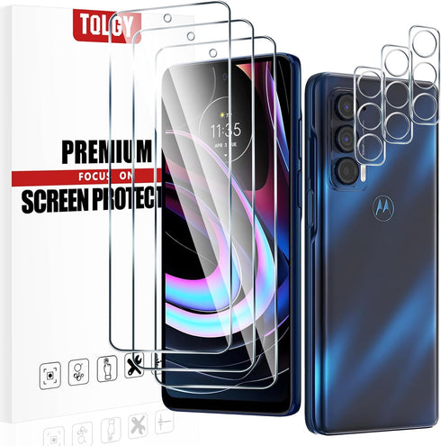 TQLGY 3 Pack Screen Protector for Motorola Edge 2021 / Motorola Edge 5G UW 2021 with 3 Pack Camera Lens Protector, Ultra HD Tempered Glass, 9H Har...
