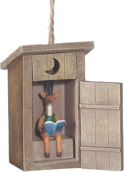 Outhouse with Deer Inside Resin Hanging Christmas Ornament - Size 3.5 in....
