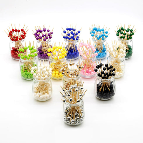 Minisland Gold Pearl Cocktail Picks, 4.7 Inch Long Bamboo Fancy Toothpicks for Appetizers, Decorative Christmas New Year Holiday Party Food Drink ...