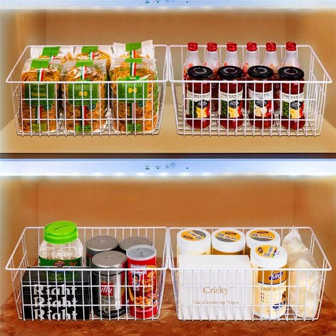 SANNO Large Freezer Baskets Metal Storage Organizer Bin Basket Wire Storage Basket for Kitchen Pantry Bathroom Set of 3 Large Metal Farmhouse Food...