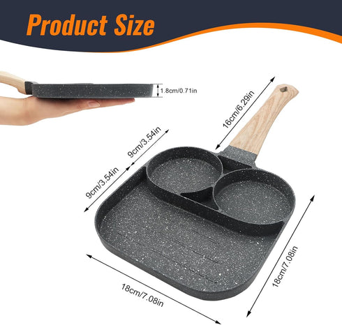 3 in 1 Breakfast Egg Pan,7.5 in Nonstick Grill Frying Pan with Divider,3 Section Omelette Pan Skillet All in One Split Sectioned Pan Suitable for ...