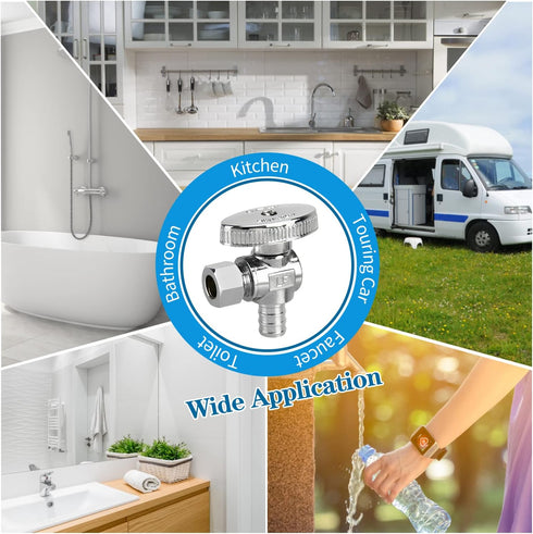 Stop Valves, 1/4 Turn Angle Stop Valves, 3/8" OD Compression × 1/2" PEX Chrome Plated Brass for Faucet, Toilet Valves (1×Angle)...