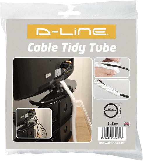 D-Line White 43in Cable Sleeve, Flexible Wire Protector Tubing, Split Electrical Conduit, Plastic PC Cable Management Tube, Cord Sheath, TV Loom T...