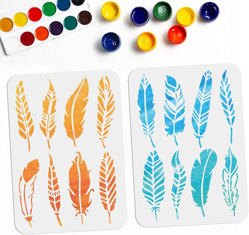 2pcs Feather Stencils Feather Painting Drawing Stencils 8.3×11.7inch Decorative Stencils for Painting on Walls Canvas Wood Furniture Crafts...